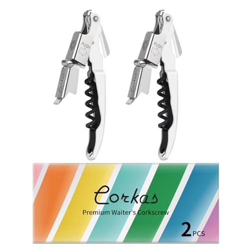 CORKAS Professional Waiter Corkscrew, Heavy Duty Foil Cutter, Red — 2 Pack - White
