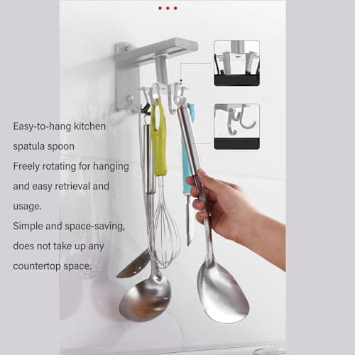 8-Hook Rotating Kitchen Utensil Organizer Wall Mount Rack
