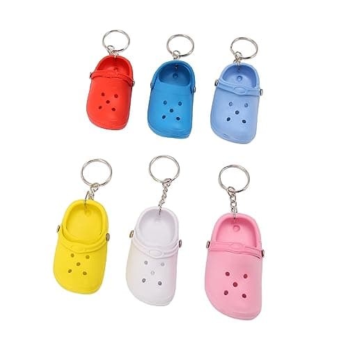 Zerodis Assorted Colors Soft Silicone Slipper Keychain Set, 6Pcs Portable Shoes Keychain
