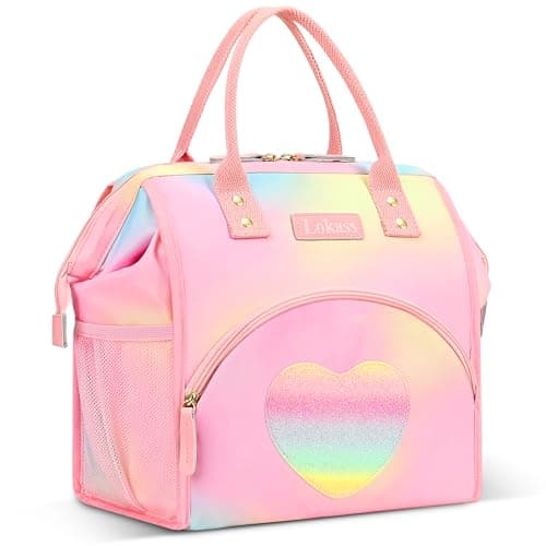 LOKASS Insulated Lunch Bag, Durable Nylon Snacks Organizer, Grey — Heart Colorful