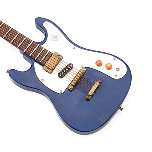 Zerodis Mini Wooden Electric Guitar Model with Display Stand for Dollhouses and Home Decor