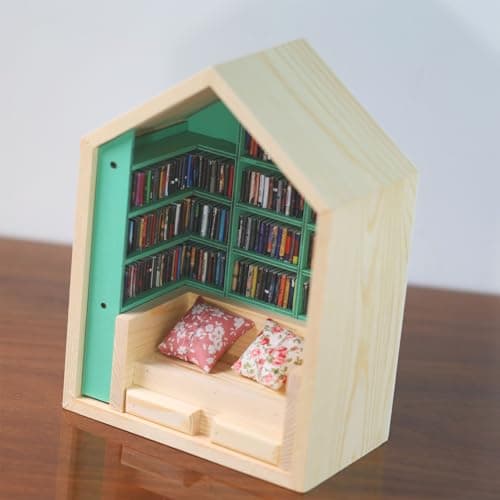 12-inch Scale Wooden Doll House Bookshelf with Engravings for Decorative Display