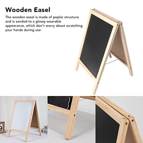 Kids' Poplar Wooden Double-Sided Easel with Accessories - 25x40cm Foldable Blackboard Display Board