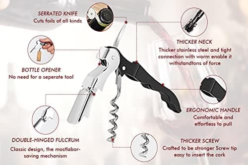 Kit-Home Professional Waiter Corkscrew Wine Openers Set (4 PCS),Upgraded with Heavy Duty Stainless Steel Hinges Wine Key for Restaurant Waiters, Sommelier, Bartenders