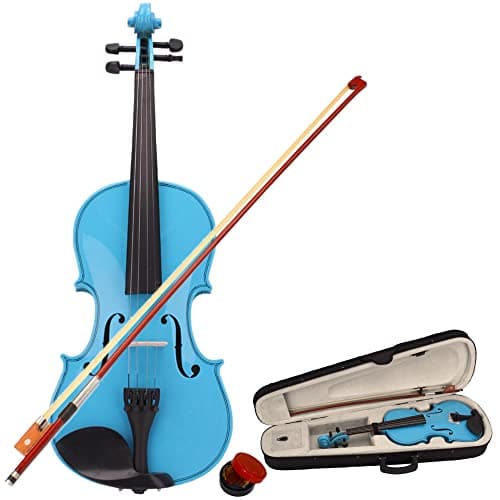 Beginner Violin Kit with Case, Bow, Rosin - Natural Finish — Sky Blue