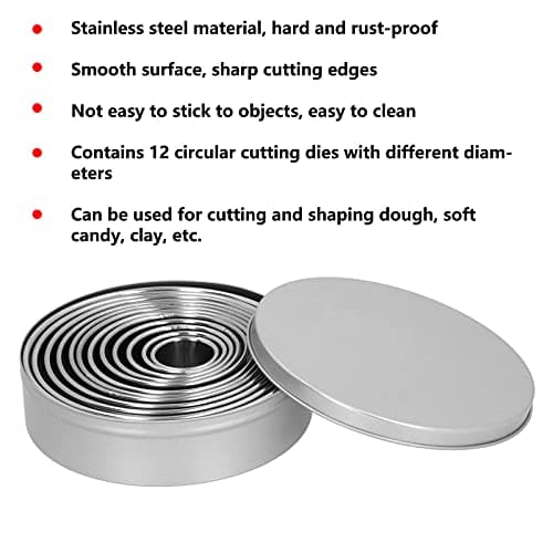 Stainless Steel 12PC Circle Punching Cutting Tools for Dough & Clay