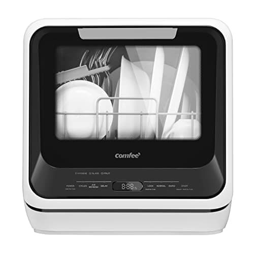 COMFEE Portable Countertop Dishwasher, 6L Water Tank, 7 Programs, UV Hygiene, White — Whole Black