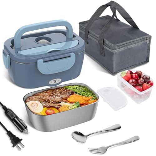 Vabaso 80W Portable Electric Lunch Box for Adults – 1.5L Stainless Steel Food Warmer for Work, Men, Car, and Truck — Light Blue