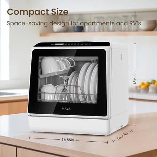 Portable HAVA Dishwasher, 6 Programs, 5L Water Tank, Air-Drying, Baby Safe