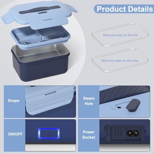 12V/24V/110V Portable Heated Lunch Box for Adults, 1.8L with Fork & Spoon