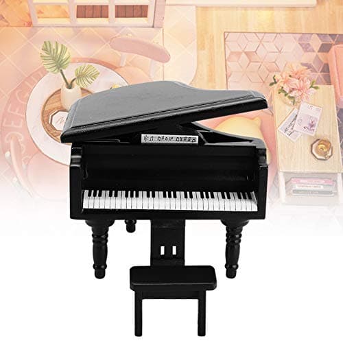 1:12 Black Grand Piano Dollhouse Ornament Stool Accessories