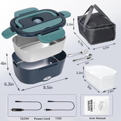 Portable Electric Lunch Box for Adults - 80W Stainless Steel Warmer for Office/Car/Truck