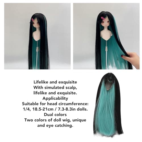 High Temperature Fiber Black Green Curly Doll Wig (7.3-8.3in Head)