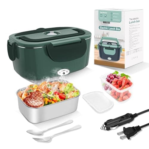 Portable Electric Heated Lunch Box for Adults: 80W 1.5L with Stainless Steel Container & Bag — Dark Green