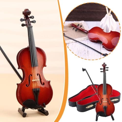 Mini Wooden Violin & Cello with Case, Bow & Stand Home Decor Ornament