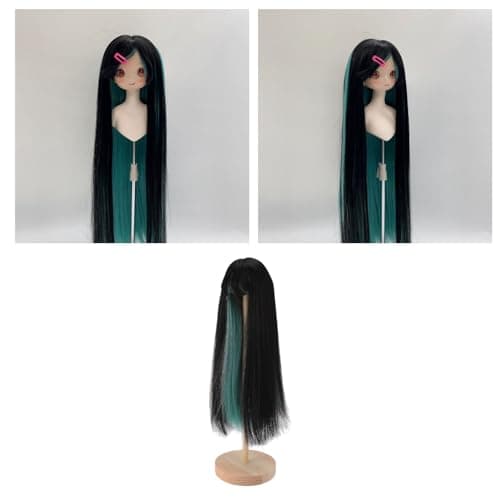 High Temperature Fiber Black Green Curly Doll Wig (7.3-8.3in Head)