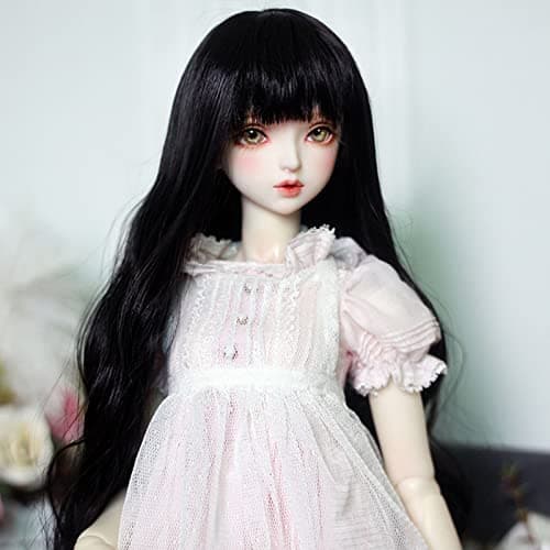 Breathable Mesh Curly Wig with Bangs for 1/6 Joint Doll (Black)