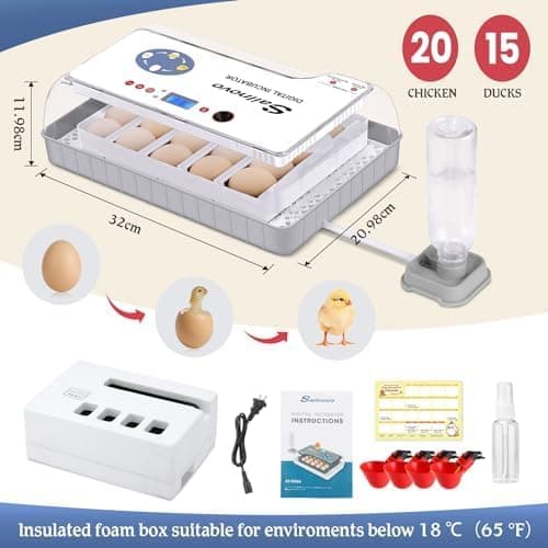 Sailnovo 20-Egg Incubator with Auto Turning, Temperature & Humidity Control