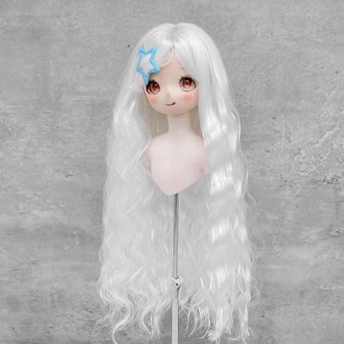Zerodis 7.3-8.3in Curly Doll Hair Wig for Making Supplies (White)