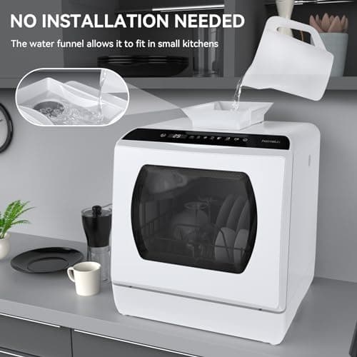 Hermitlux Portable 5-Liter Water Tank Glass Door Dishwasher, 5 Programs