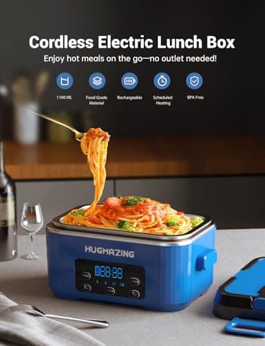 Cordless Electric Lunch Box – Rechargeable Self-Heating Food Warmer for Travel and Office Meals, 1100ML Container
