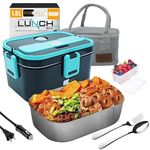 Portable 1.8L 80W Stainless Steel Heated Lunch Box for Adults, 12V/24V Car & Truck, 110V/220V Work & Travel