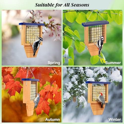 Woodpecker Tail Prop Suet Feeder, Blue, Hanging Outside