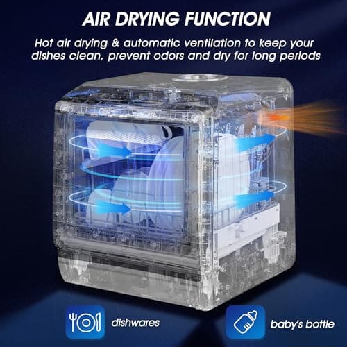 AIRMSEN Portable Mini Dishwasher with 5 Washing Programs, 5L Water Tank, No Hookup Needed for Homes, Apartments & RVs