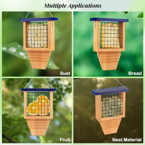 Woodpecker Tail Prop Suet Feeder, Blue, Hanging Outside