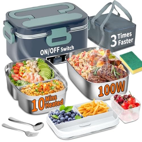100W 3-IN-1 Heated Lunch Box for Adults, Portable 1.8L Food Warmer — BlueGreen