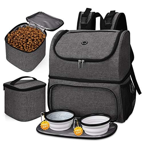 BAGLHER Airline Approved Dog Travel Backpack with Bowls and Food Baskets, Gray — Grey