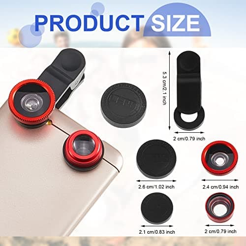 3-in-1 Universal Camera Lens Kit for Smartphones: Fisheye, Macro, and Wide Angle Attachments for Video and Vlogs (2 Pack)