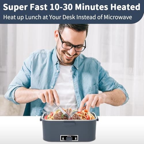 100W 3-IN-1 Heated Lunch Box, Fast Heating, 1.8L Portable, Dual Layer, 12V/24V/110V