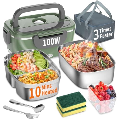 100W 3-IN-1 Heated Lunch Box for Adults, Portable Fast Heating Food Warmer, 1.5L for Car Truck Office Home Travel