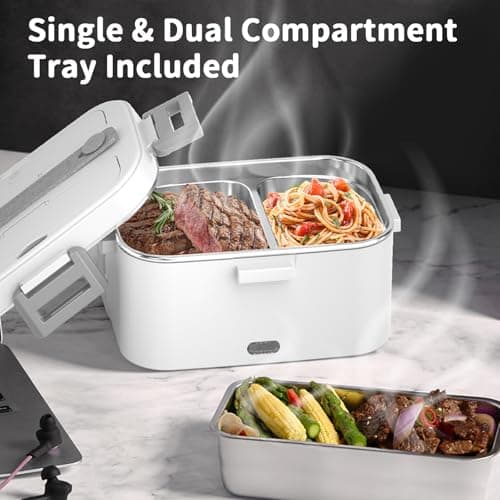 100W 3-IN-1 Electric Heated Lunch Box for Adults, Fast Heating, Portable, 2 Pack Containers