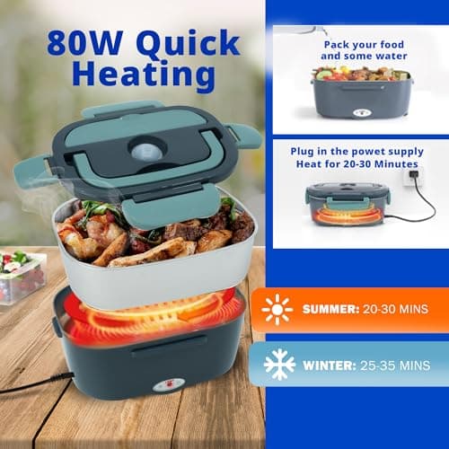 LahrStore 1.8L Electric Heated Lunch Box with Fork & Spoon (Gray)