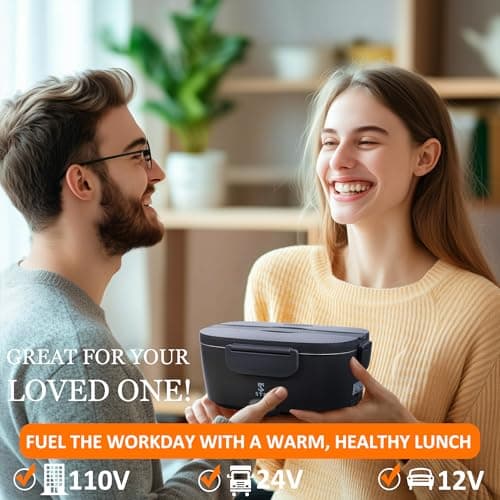 Electric Heated Lunch Box for Adults with Stainless Steel Containers and Insulated Bag