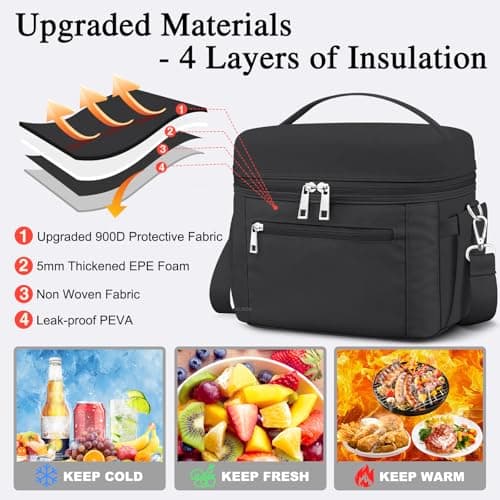 Insulated Lunch Bag for Adults, Leak-Proof & Water-Resistant (Black)