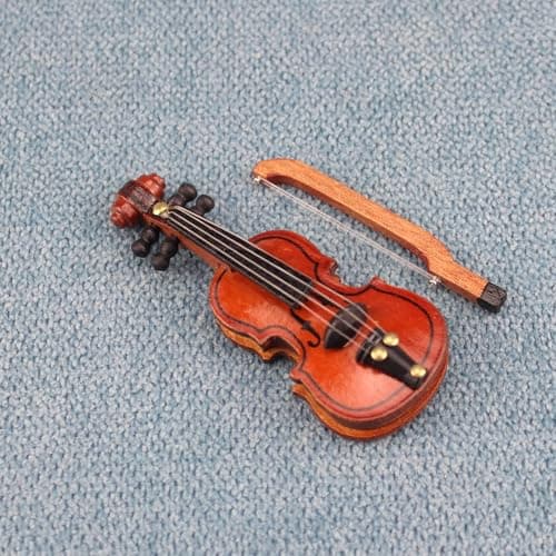 1/12 Scale Miniature Violin & Bow Set for Dollhouse Decoration DIY