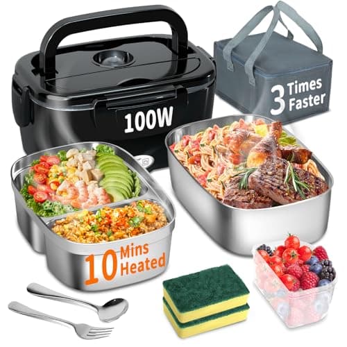 100W 3-IN-1 Heated Lunch Box for Adults, Portable Fast Heating Food Warmer, 1.5L for Car Truck Office Home Travel — Black