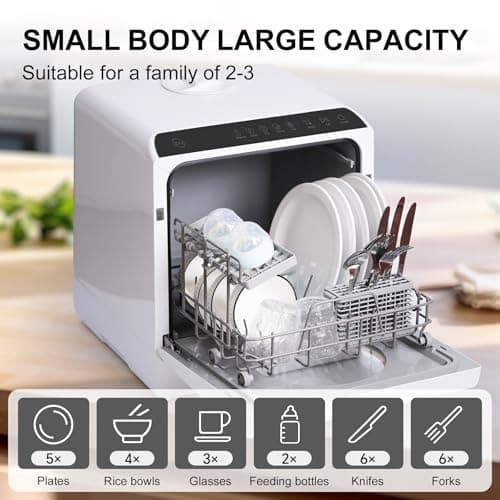 Compact Portable Countertop Dishwasher with Water Tank and 6 Wash Programs for Baby Bottles