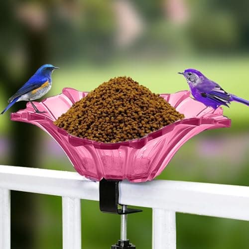 Rose Red Carbon Steel Plastic Bird Feeder Bowl with Adjustable Clamp