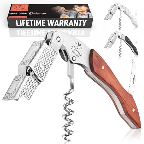 Zulay Premium 420 Stainless Steel & Rosewood Wine Opener with Foil Cutter