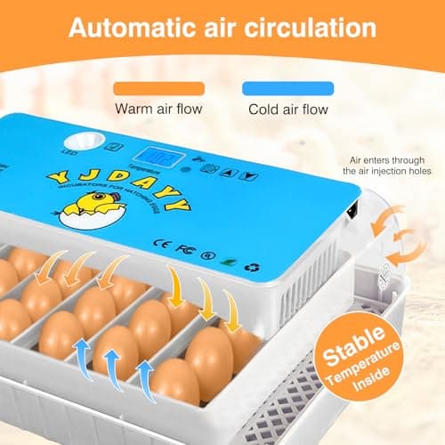 15-35 Egg Incubator with Auto Turning & LED Temp Display for Poultry (Blue)