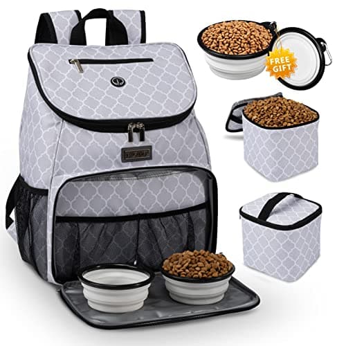 BAGLHER Airline Approved Dog Travel Backpack with Bowls and Food Baskets, Gray — DLWhite-A