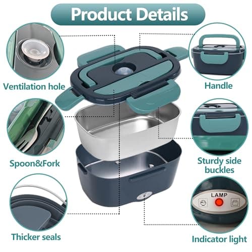 Portable Electric Lunch Box for Adults - 80W Stainless Steel Warmer for Office/Car/Truck