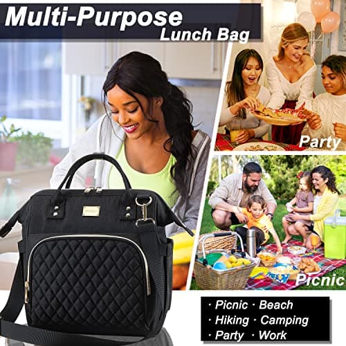 Weitars Insulated Lunch Bag for Women Wide-Open Pockets Adjustable Strap