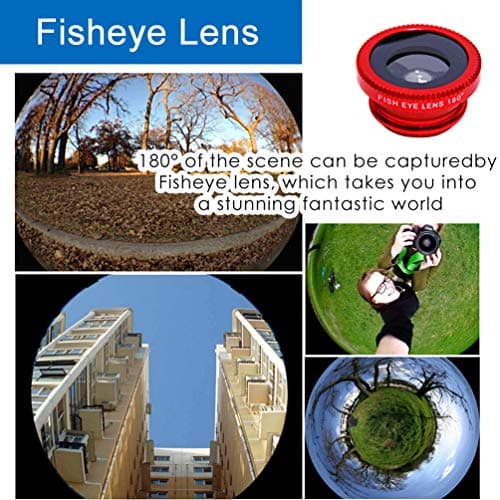 KINGMAS 3-in-1 Lens Kit: Fish Eye, Macro, and Wide-Angle for iPad, iPhone, Samsung, Android, and Most Smartphones (Red)