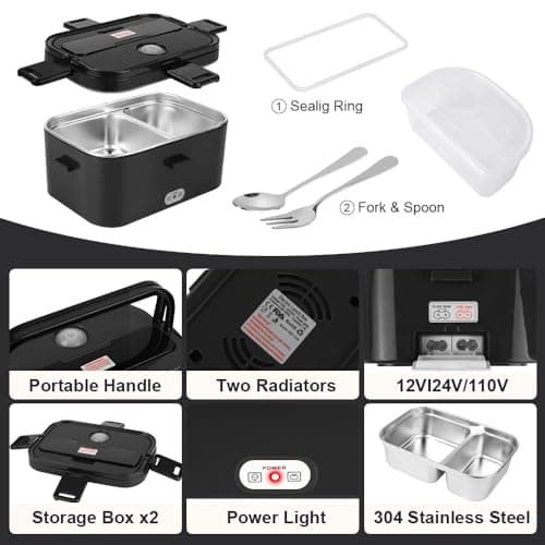 Fast Portable 1.8L 80W Heated Lunch Warmer with 2 Compartments