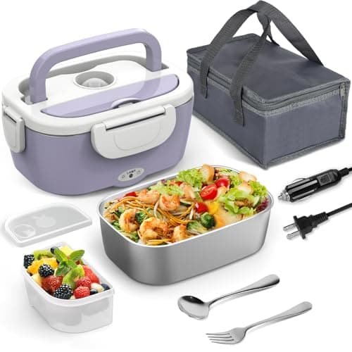 Purple 12V/24V/110V 60W-80W Heated Lunch Box, Portable Food Warmer with Removable 304 SS Container